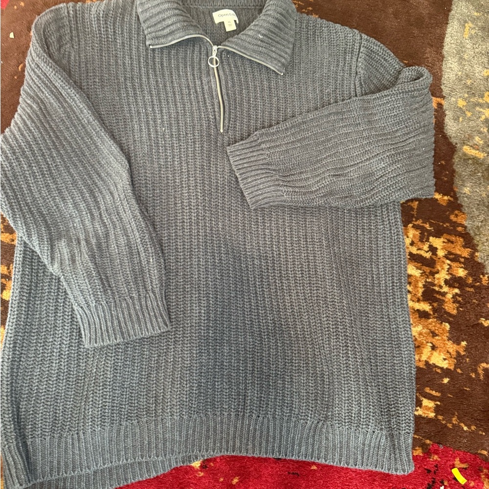 Gray Zip Up Sweater with Ribbed Texture